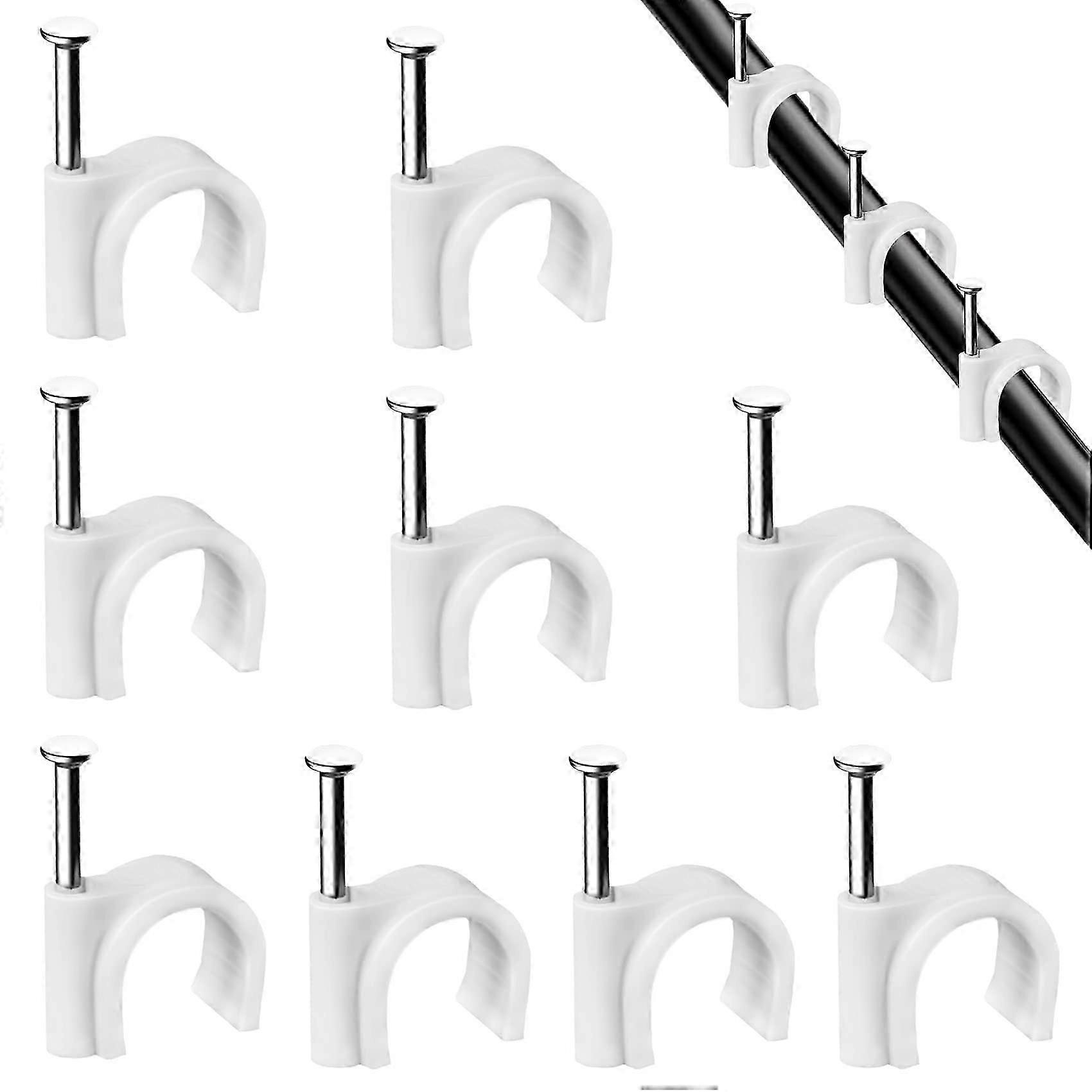 100 Pack Strong and Durable White Round Cable Clips - 7mm