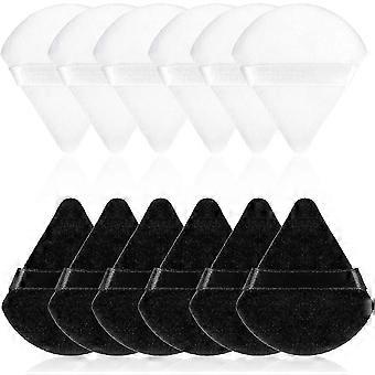 12 Pieces Makeup PuffWhite+Black, Triangle Powder Puffs with Strap, Cotton Powder Puffs for Women Face Makeup-dery