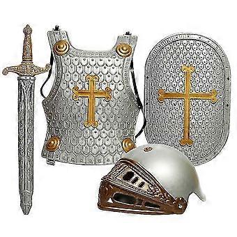 Kids Knight Armor Set with Helmet Shield and Sword Medieval Pretend Play Costume for Ages 3-10