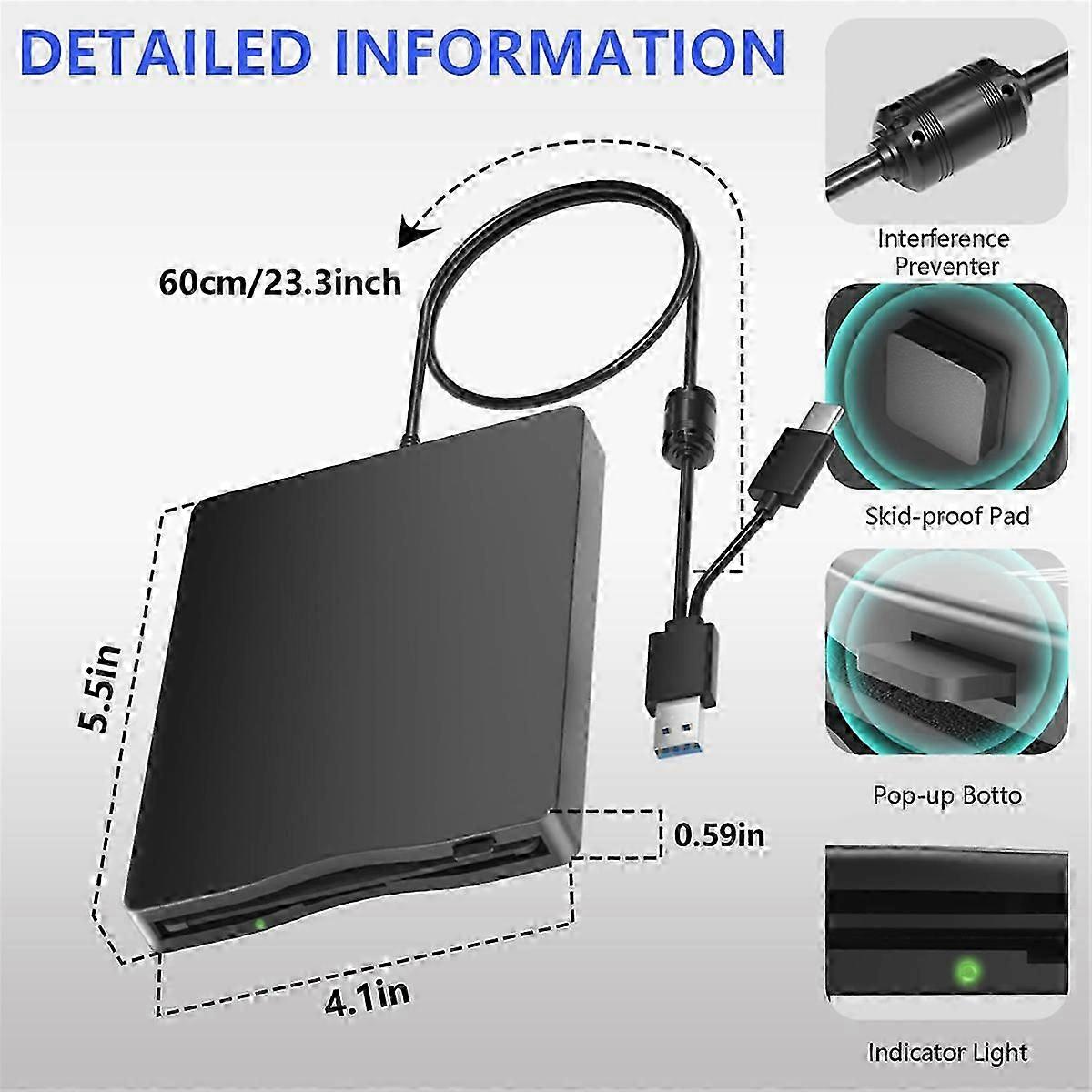 3.5 inch floppy disk reader with usb type c connection