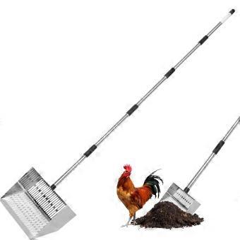 Chicken Poop Scooper 2in1 Metal Litter Sifting Shovel with Adjustable Handle for Chicken Coop