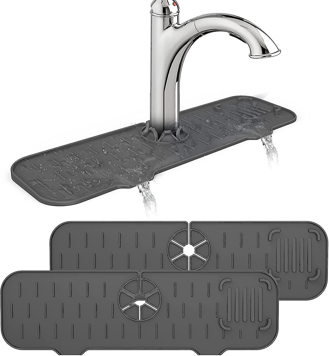 Silicone Faucet Splash Drying Mat, Faucet Pad Sink Splash Guard, 1 Pack 16.3*4.7in, Grey, Gray