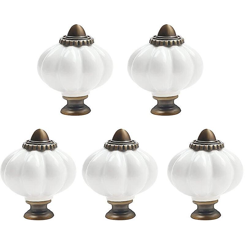 5x Acrylic Pumpkin Cabinet Knobs With Screws Vintage Round Drawer Handle - White