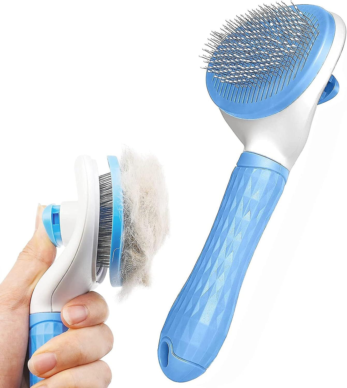 Pet Grooming Comb,self Cleaning Cat Dog Slicker Brushes With Smooth Handle,pet Grooming Tool With Cleaning Button For Cat Dog Shedding Tools