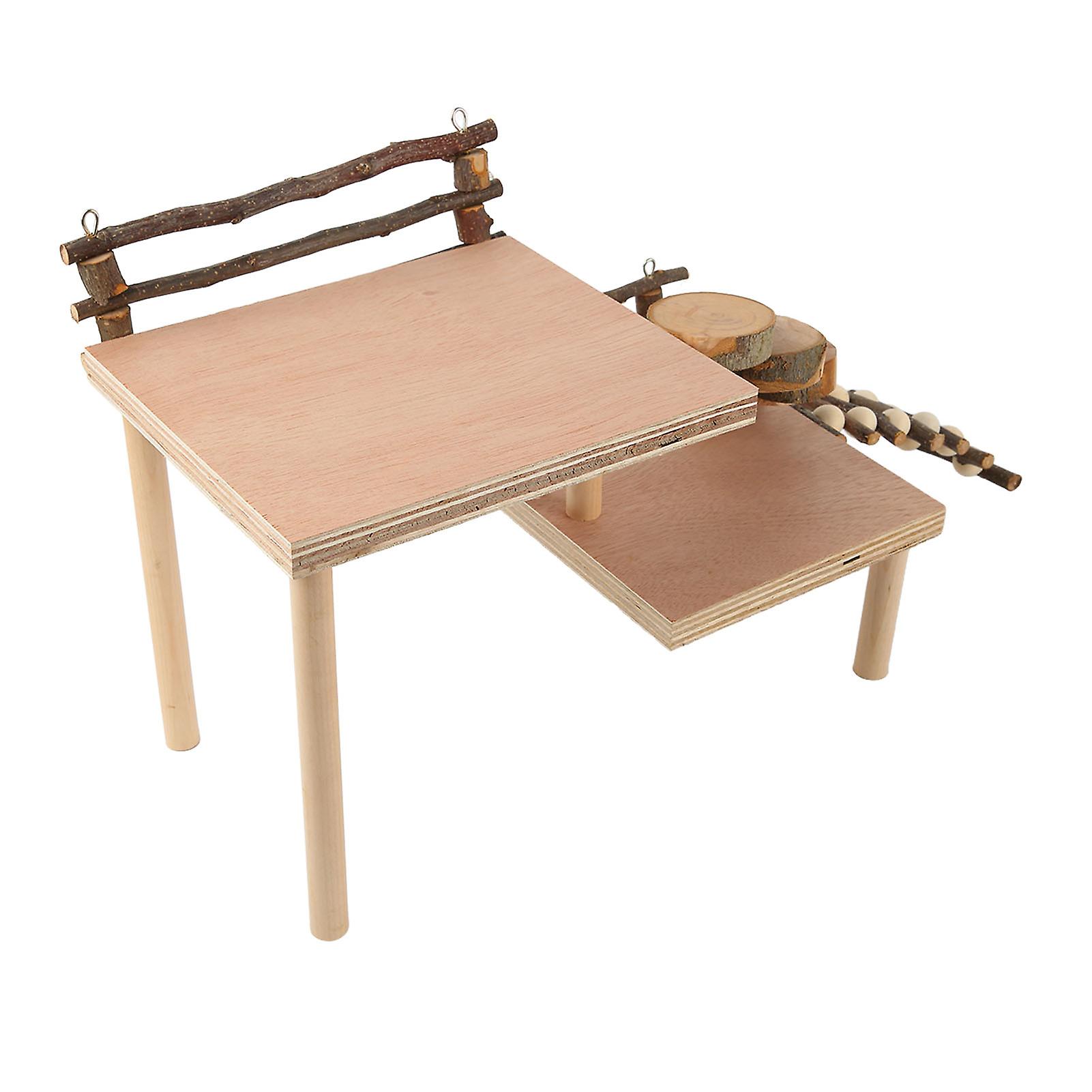 Hamster Climbing Platform Wooden 2 Tier Hamster Playground Activity Set with Bridge for Small Pets