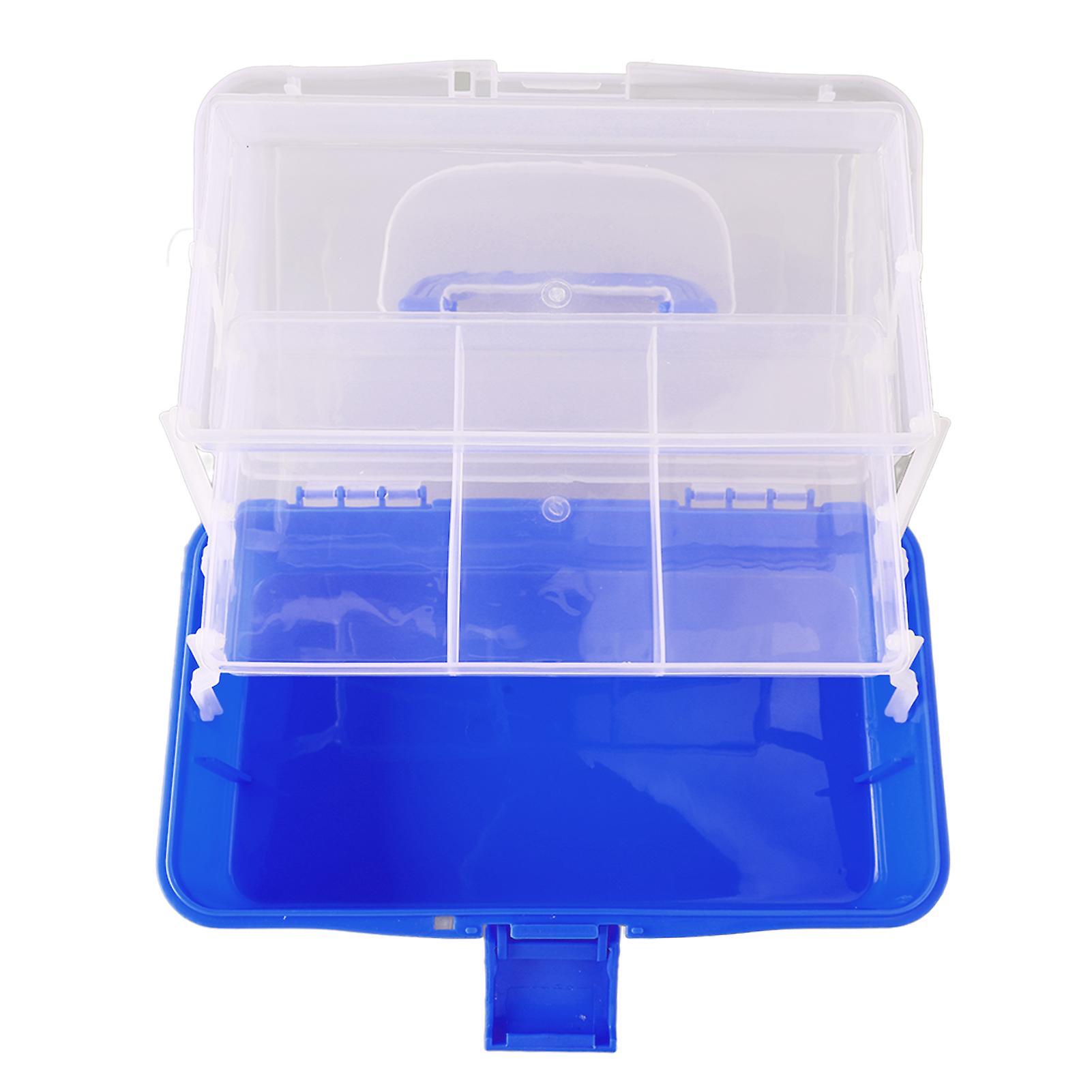 Three Layer Storage Box Plastic Folding Tool Box Portable Handled Multipurpose Organizer for Art Craft Cosmetic Accessories Blue