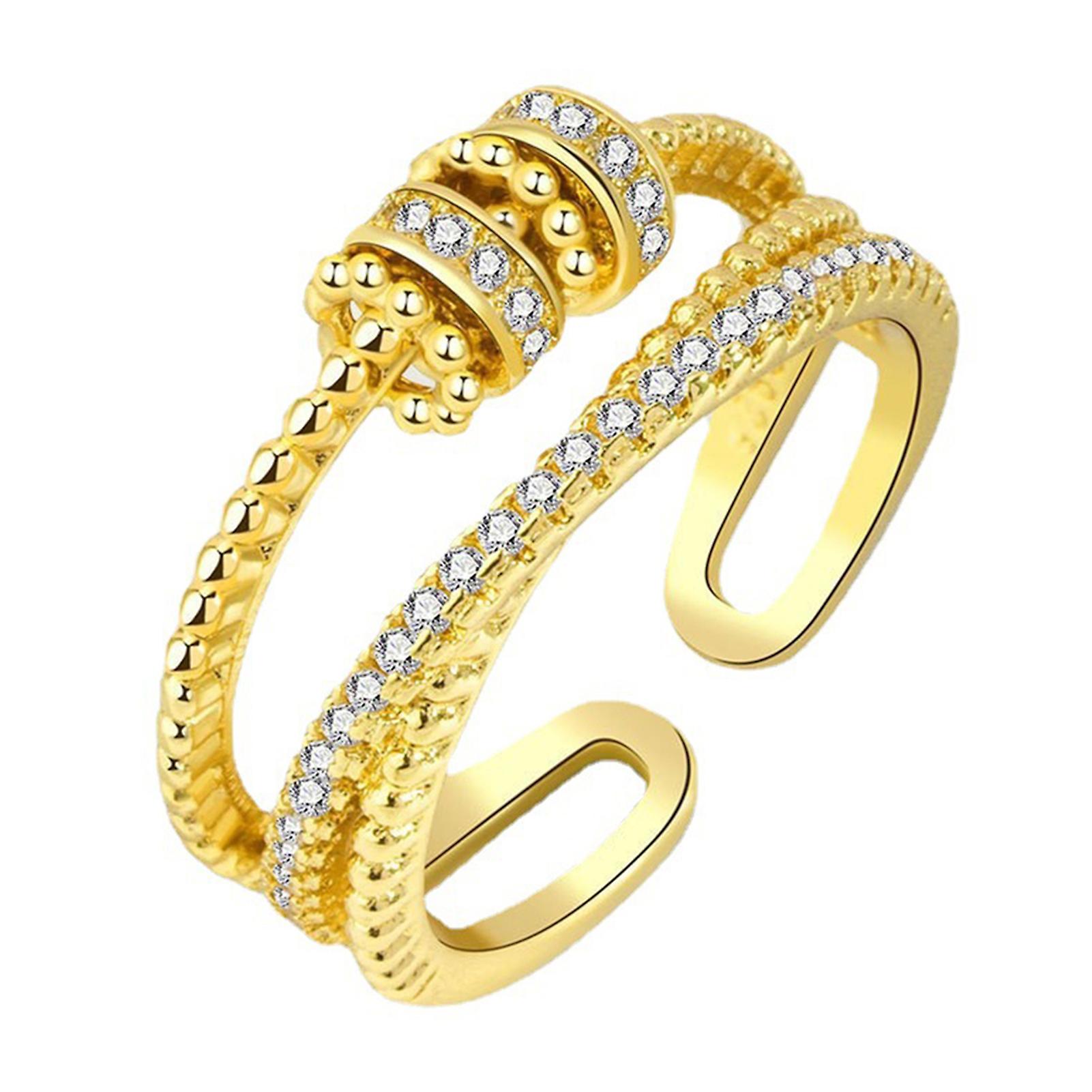 Women's Zirconia Turning Beads Ring Decompression Opening Ring Adjustable Size Eve Gift