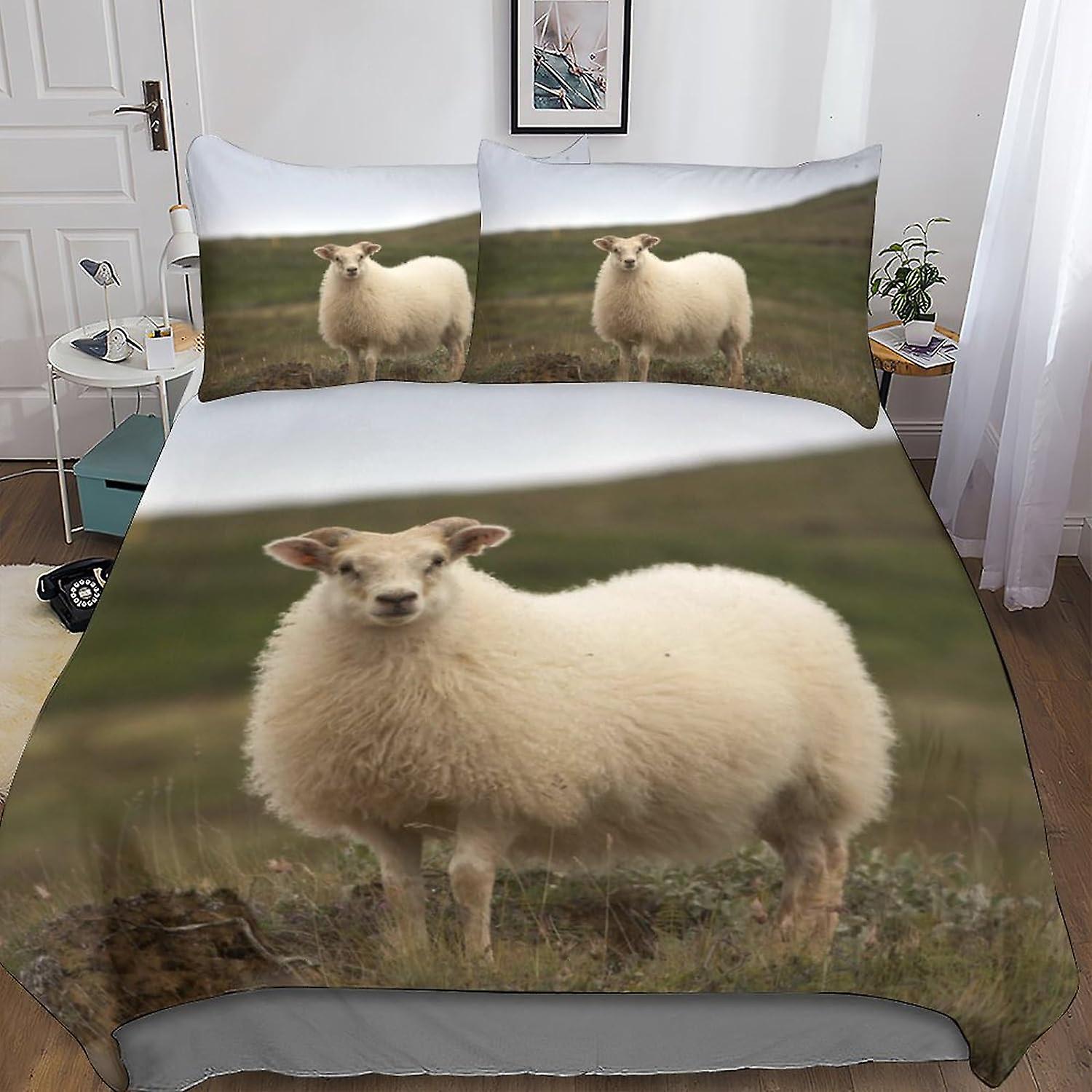 Set di biancheria da letto con stampa digitale 3D di pecore con federa copripiumino Ss in morbida microfibra Set da 3 pezzi Copripiumino con chiusura a cerniera