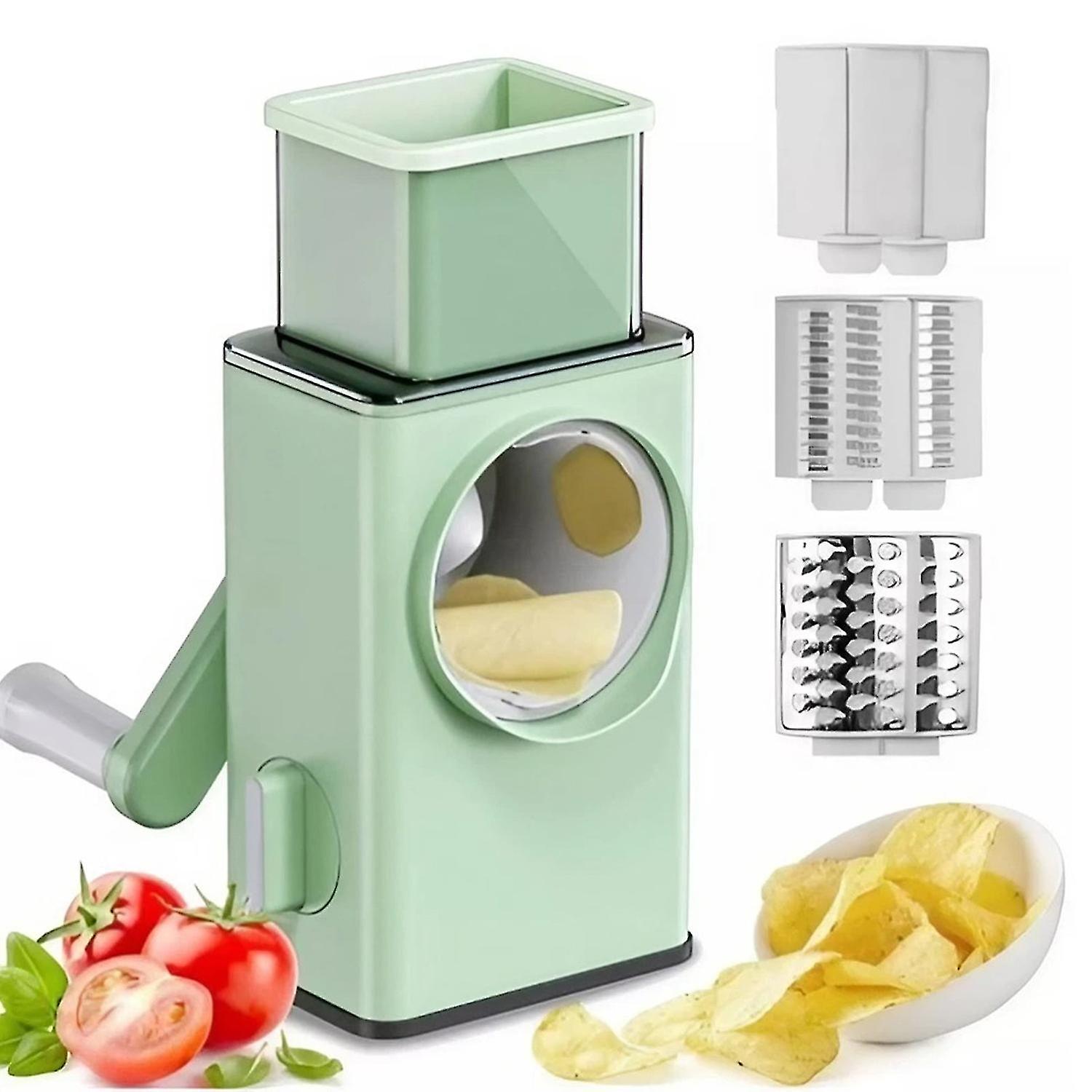 3-in-1 Stainless Steel Rotary Cheese Grater, Manual Drum Slicer for Vegetable, Cheese, Potato, Nuts