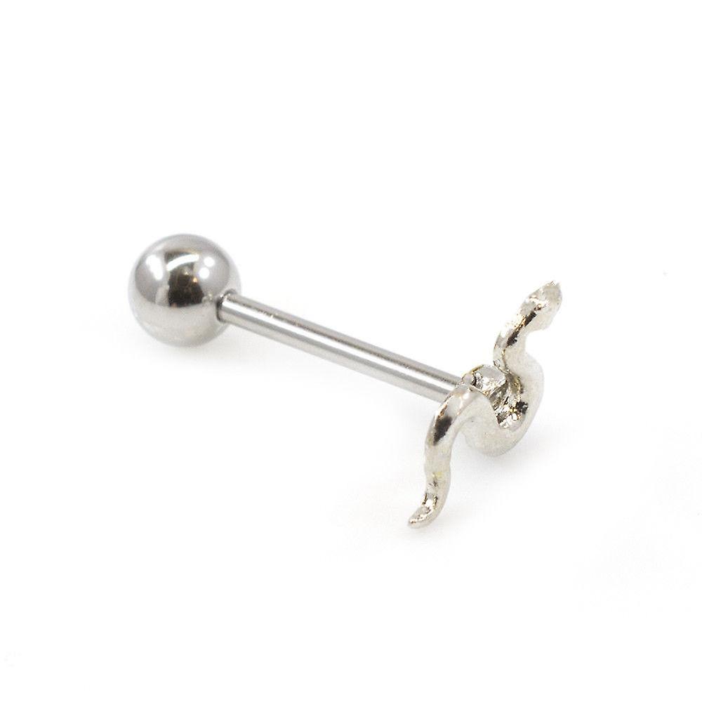 Tongue ring with snake design on the top 14g made of surgical steel
