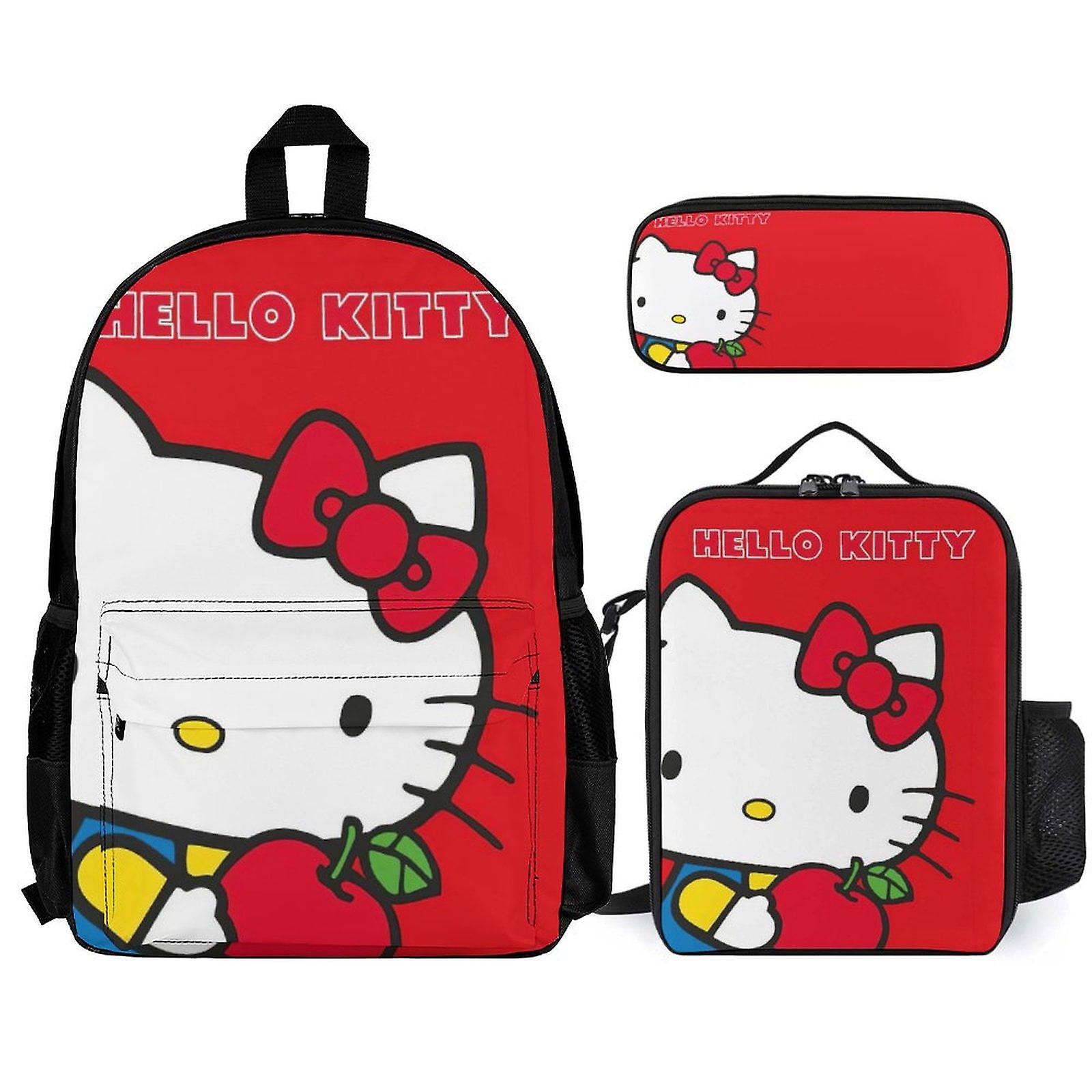 Hello Kitty Backpack Set, Backpack with Lunch Box And Pencil Case 3pcs Set