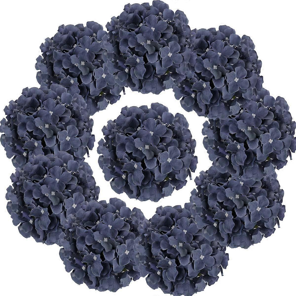 Silk Hydrangea Heads Artificial Flowers with Stems 10 Pcs (Dusty Blue)