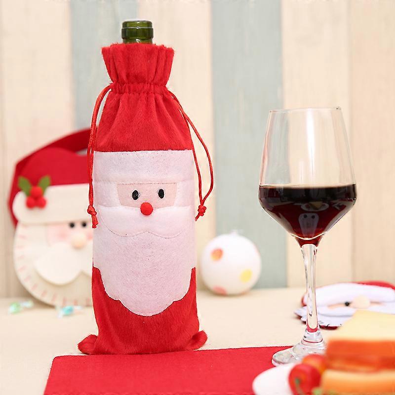 3pcs Christmas Wine Bottle Bag Gift Wrap Drawstring Pouch Santa