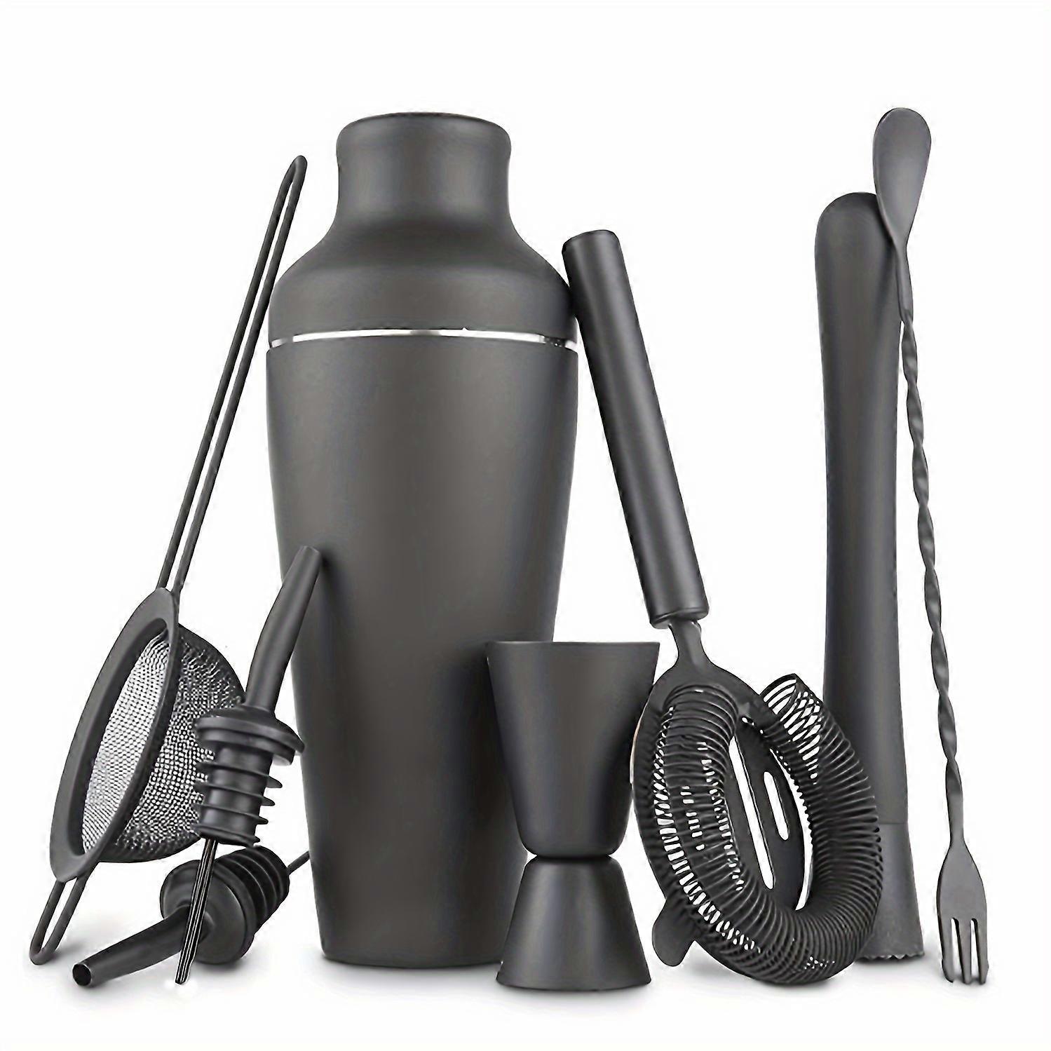 エレガントブラックパリジャンカクテルシェイカーセット - ストレーナー、マドラー、ジガーなどを備えた完全なステンレス製バーテンダーキット、家庭とプロフェッシオに最適