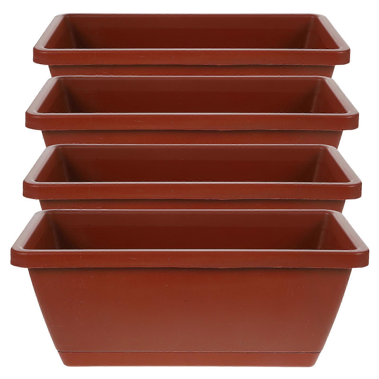 4pcs  Window Box Planter Plastic Vegetable Flower Planters Boxes Rectangular Flower Pots with Saucers