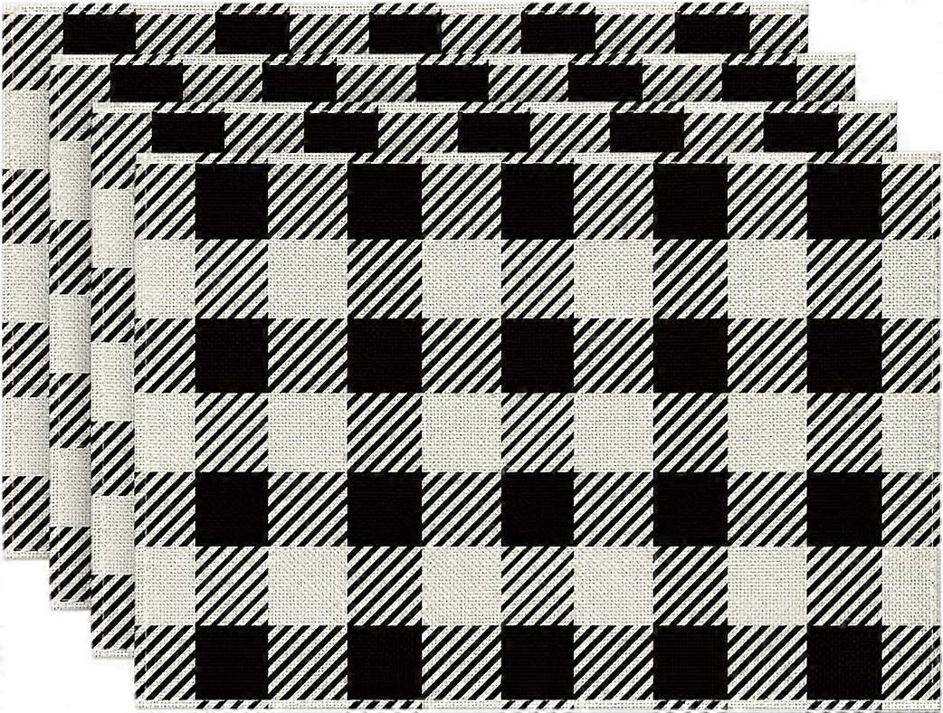 Black White Buffalo Plaid Placemats Set of 4, 12x18 Inch Daily Holiday Check Table Mats for Party Kitchen Dining Decoration