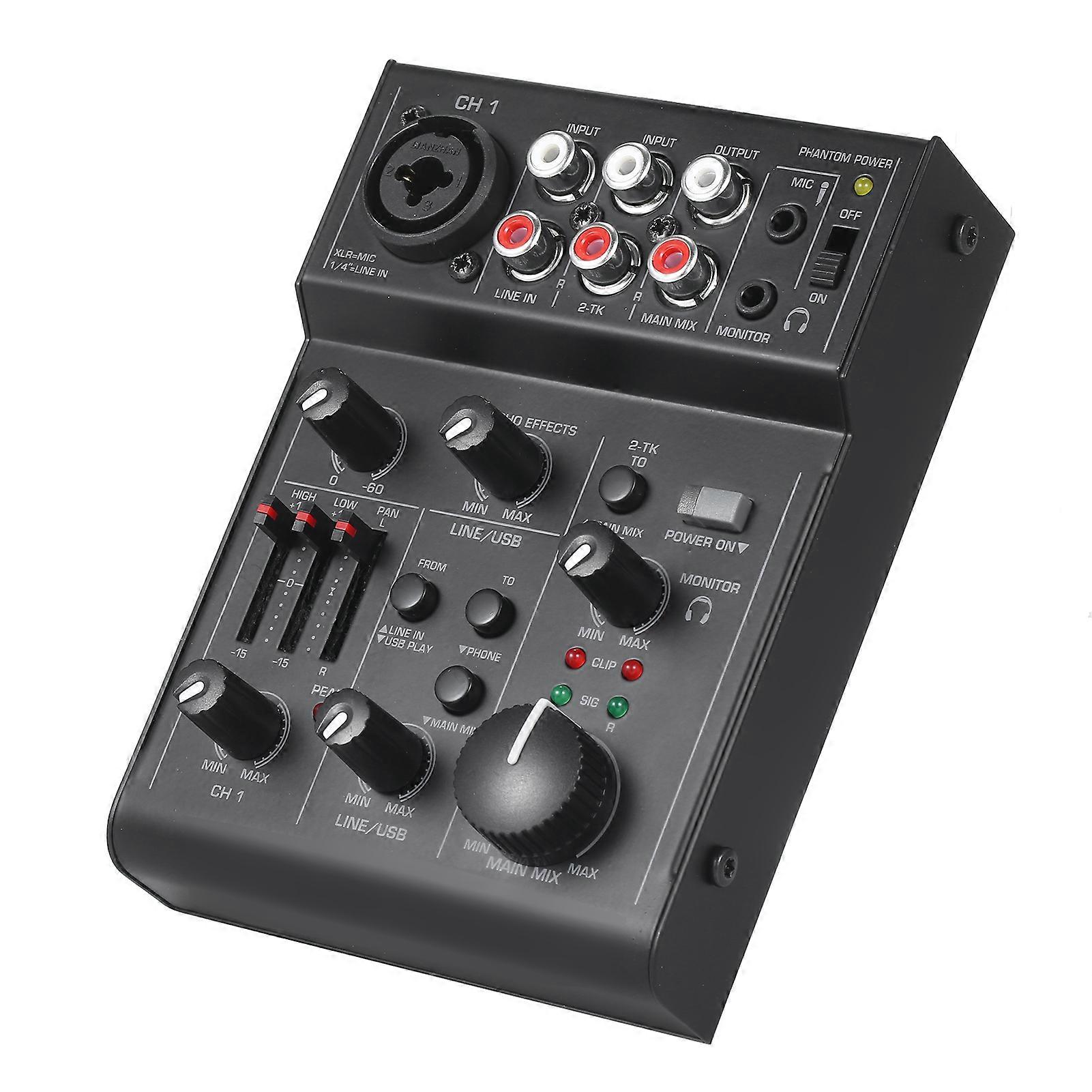 5-channel Compact Audio Mixer Sound Mixing Console Usb Audio Interface 2-band Eq Built-in Echoing Effect For Dj Recording