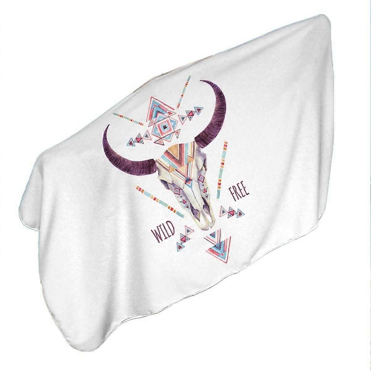 Multi Colored Bull Skull Wild Free Quote Microfiber Beach Towel