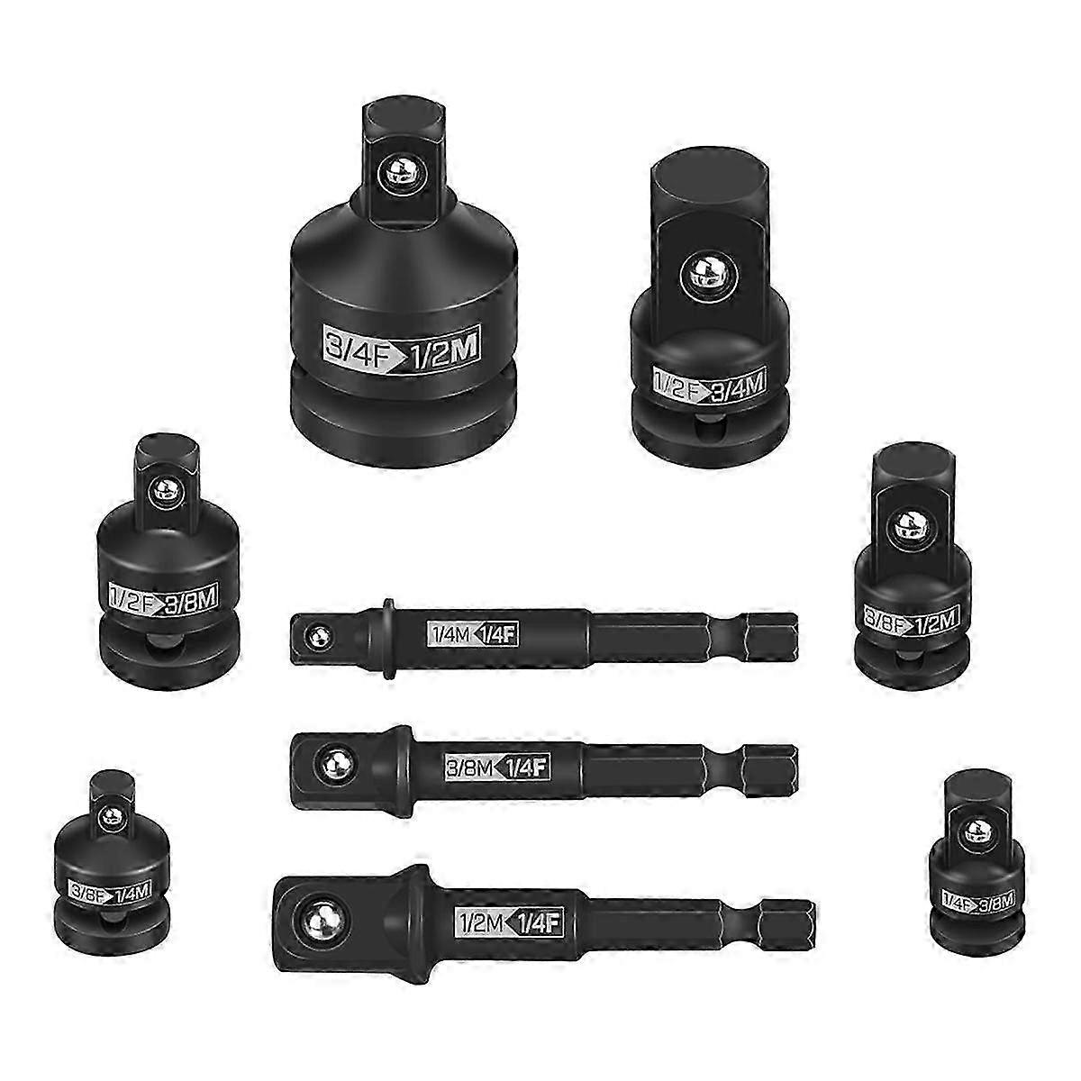 9PCS Impact Socket Adapter and Reducer Set,1/4in,3/8in,1/2in,3/4in Drive Socket Adapter Set for Impact Driver Conversion