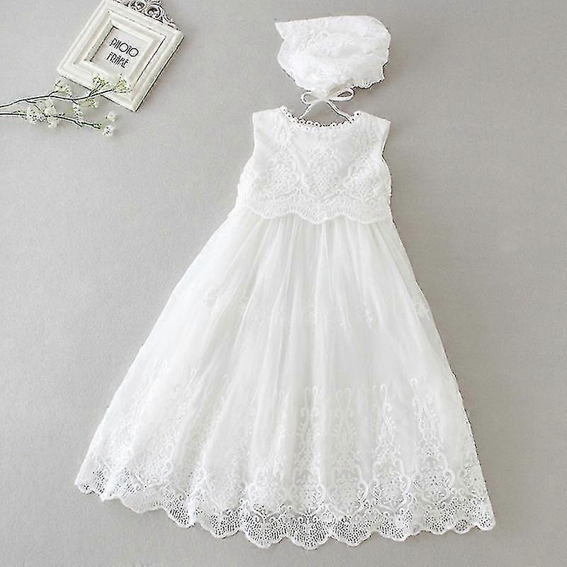 赤ちゃんの女の子の洗礼ドレスフォーマルな洗礼用ガウンドレスプリンセスガール長袖レース刺繍チュールドレスレース帽子付き-YuJia