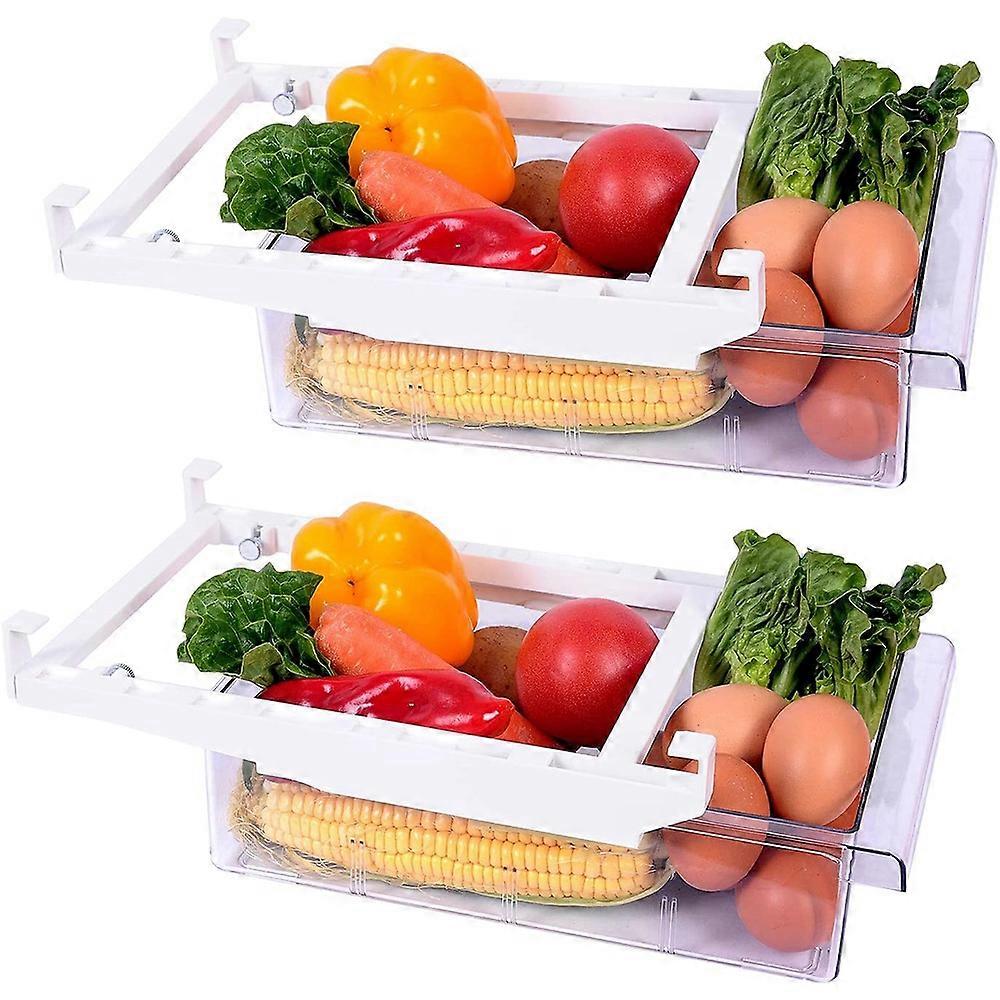 2 Pcs Fridge Organizer,Drawer Refrigerator Organizer,Pull Out Fridge Storage Bins Containers for Fr