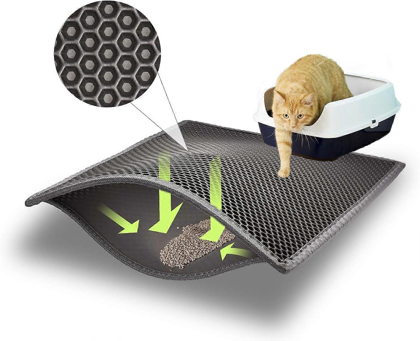 Cat litter mat 61X38 cm, underlay cat litter mat honeycomb design waterproof double layer cat litter mat honeycomb design cat litter mat (grey)
