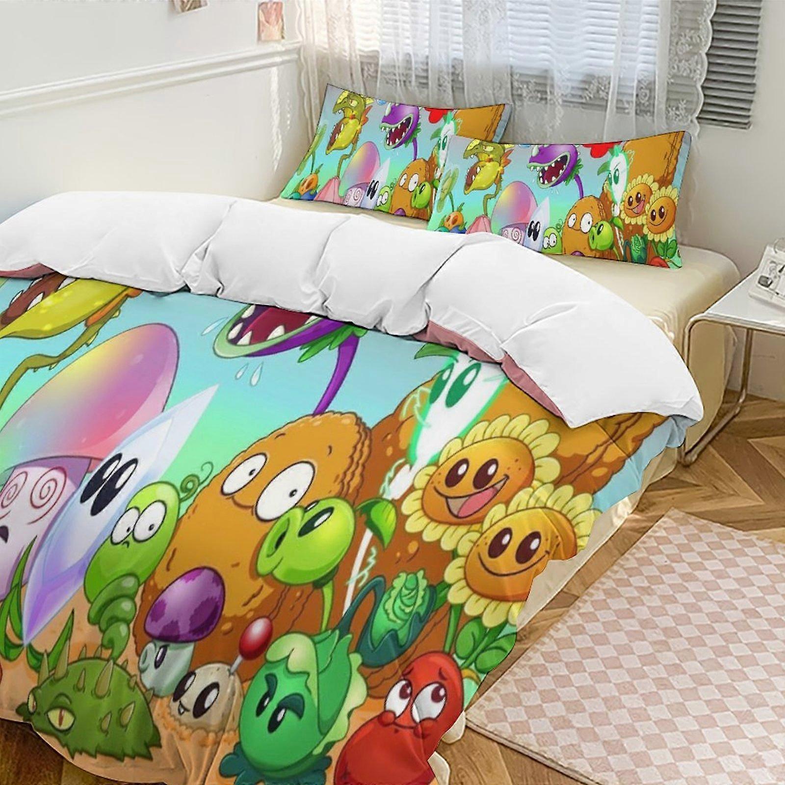 v1145 צמחים נגד זומבים סט שמיכה לעבות רך 3 חלקים סט מצעים כל העונה מפרץ שמיכה עם 2 ציפיות לנשים בוגרות בנות נוער חדר ביתי דה