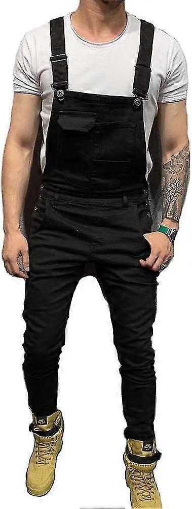 גברים ג'ינס אוברולים רחוב ג'ינס במצוקה סינר סרבל גברים מזדמנים מכנסיים מתלים