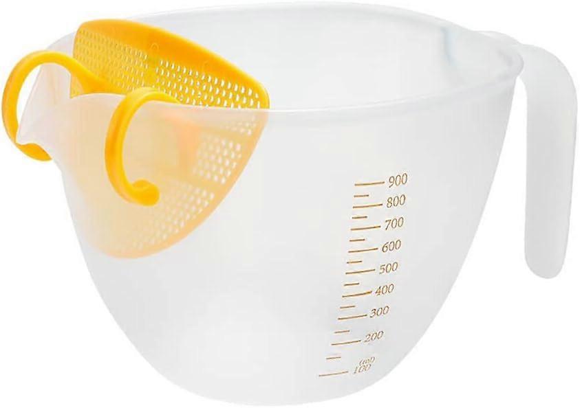 (1000ML)Mixing Bowls with Handle, Egg Beating Bowl with Pour Spout and Filter, Egg Whisking Bowl Plastic Measuring Cup,2024 Ping