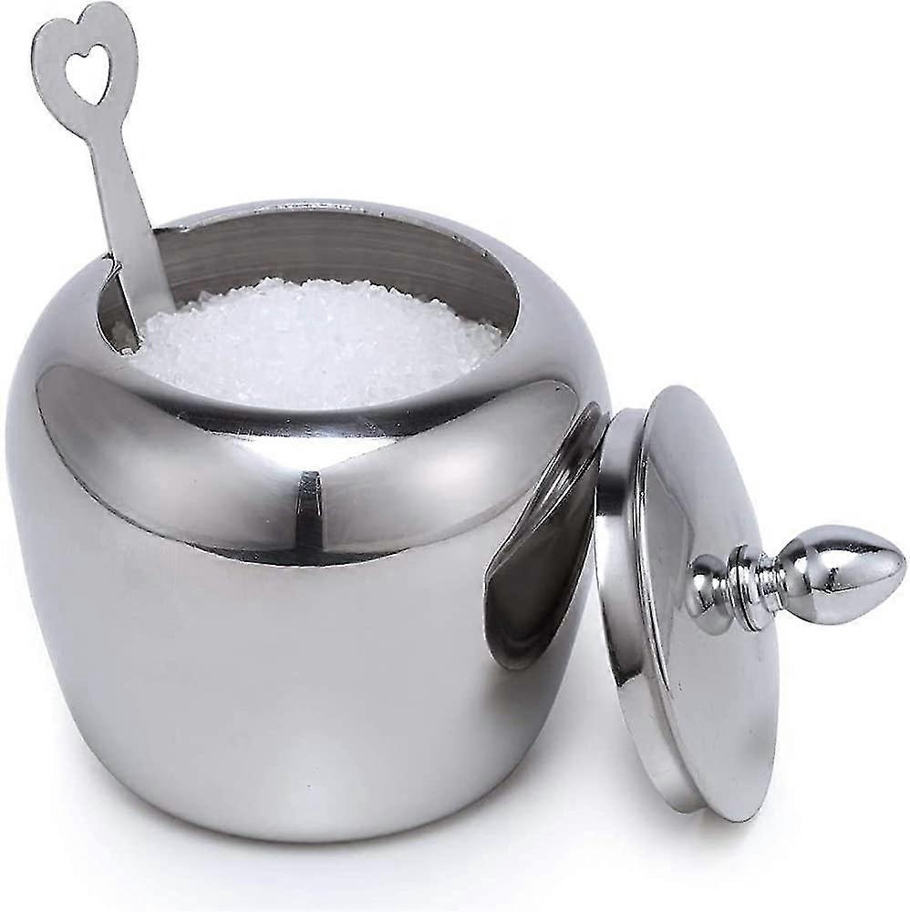 Small Stainless Steel Sugar Bowl Sugar Bowl With Lid And Heart Shaped Sugar Spoon For Kitc