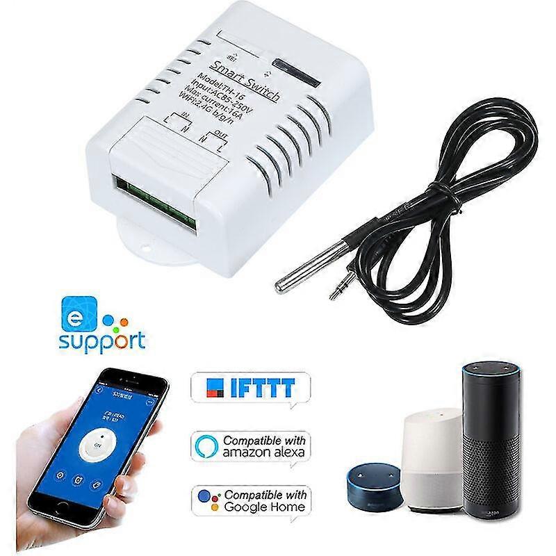 Ewelink Th-16 Smart Wifi Switch 16a/3500w Temperature Monitoring Wireless Home Automation Kit With Ds18b20 Waterproof Temperature Sensor Compatible Wi