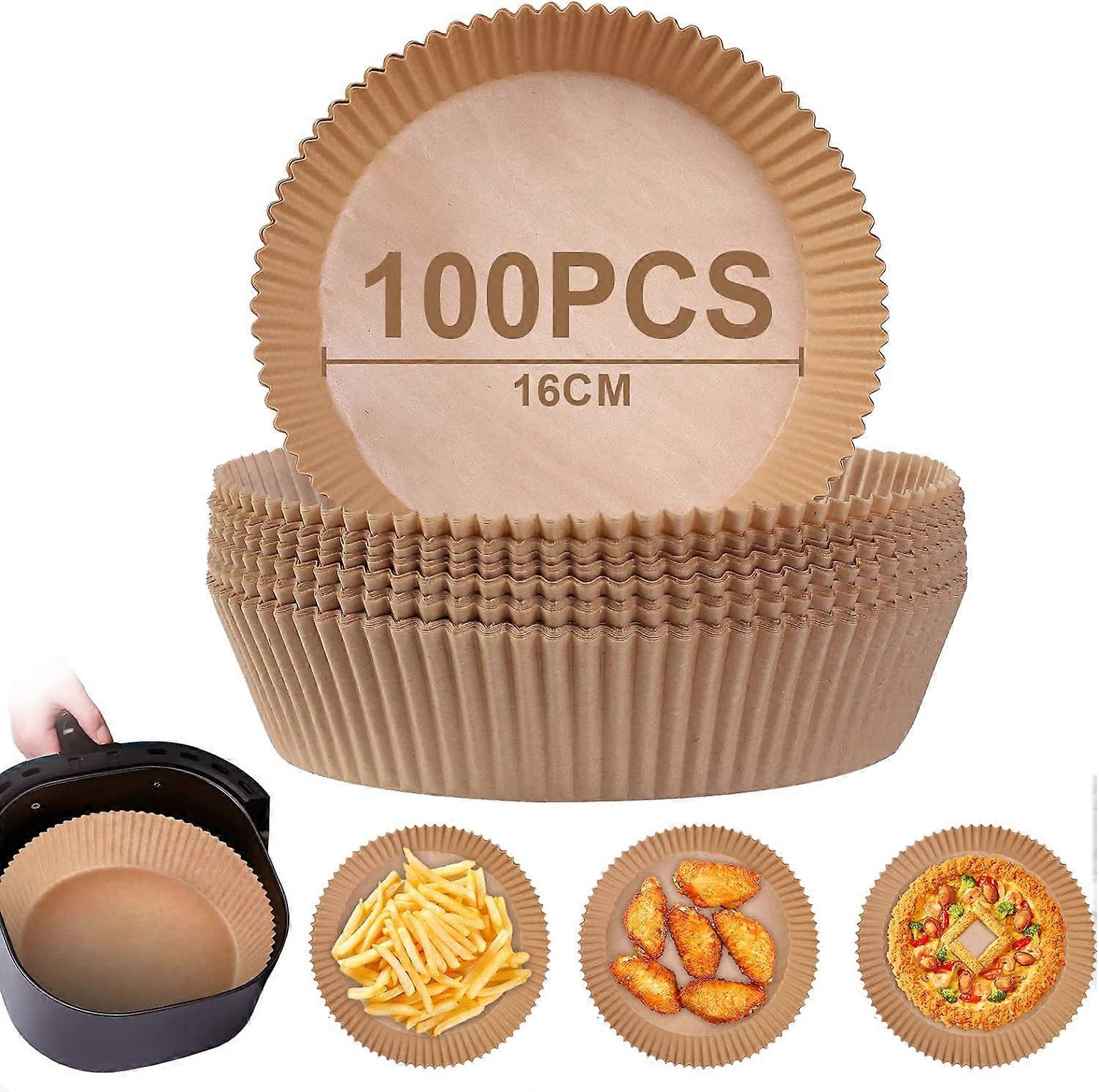 Round Parchment Paper for Air Fryer, 100 Pieces 16 cmAir Fryer Baking Paper Liner, Disposable Non-Stick Oil-Free Parchment Paper Air Fryer Accessories