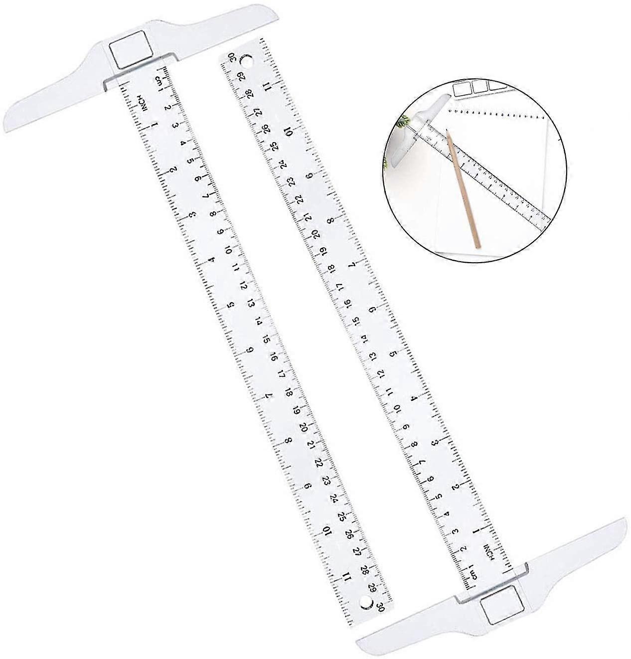 Transparent Plastic T Ruler T-shaped Ruler Double Side Scale Ruler For Drafting And Layout Work, Office Home Sketching Measuring Tool (30cm/12inch), 2