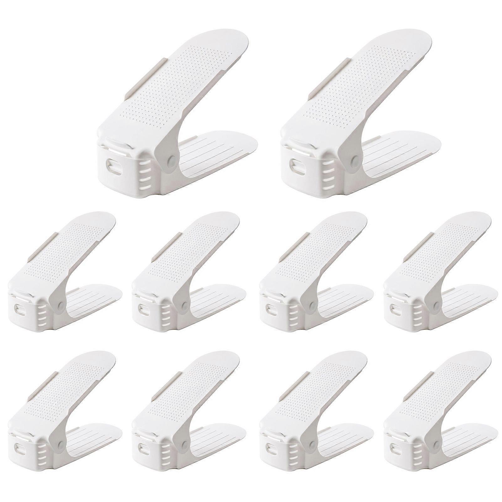 10Pcs Shoes Storage Rack Dual Layer Non-slip Height Adjustable Space-saving Shoes Display Holder for High Heels Boots Flats