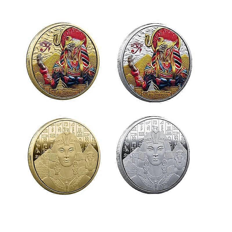 4 قطع / مجموعة الشمس المصرية رسمت الله عملات معدنية قابلة للتحصيل مصر أهرامات الذهب مطلية بالذهب مجموعة ميدالية ديكور الحرف اليدوية مجموعة الفن هدية