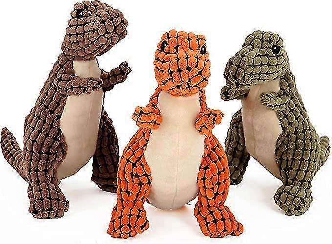 3pcs Indestructible Robust Dino, Squeaky Dog Toys For Aggressive Chewers, Unbreakable Stuffed Plush Dog Toy