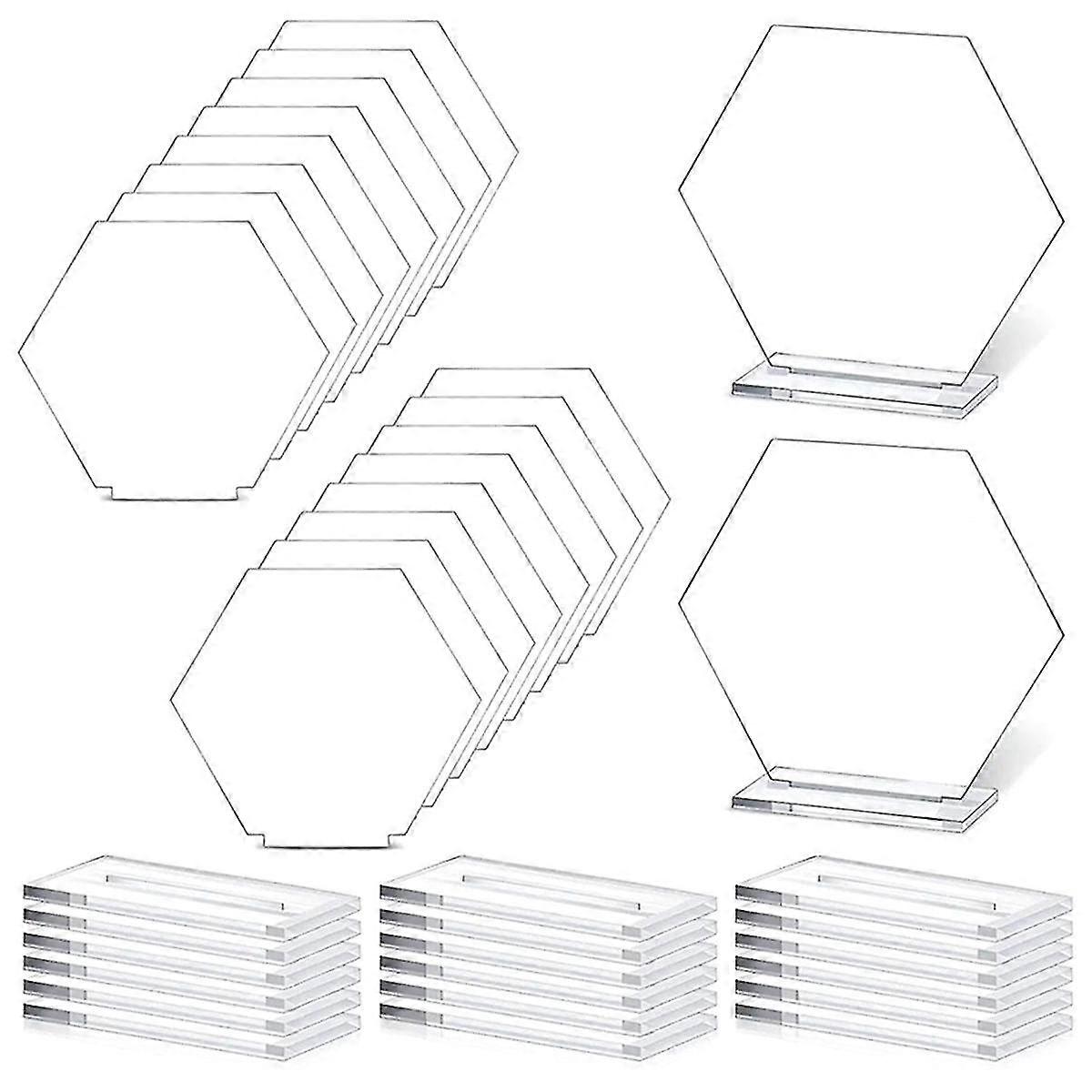 18PCS Acrylic Table Numbers Hexagon Table with Holder Sublimation DIY Clear Table Name Cards for Party Decoration