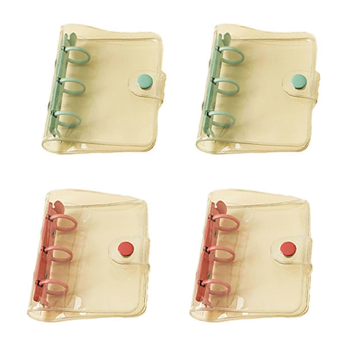 4 Pack Mini Transparent 3 Ring Binder Covers Notebook Closure Loose Leaf Folder Round Ring Protector with Snap Button