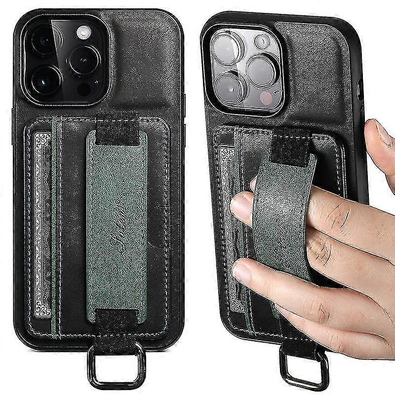 Capa para iPhone 14/14 Pro/14 Pro Max/14 Max com cartão para inserir, capa para celular com alça de pulso, capa traseira protetora de couro para iPhone 14
