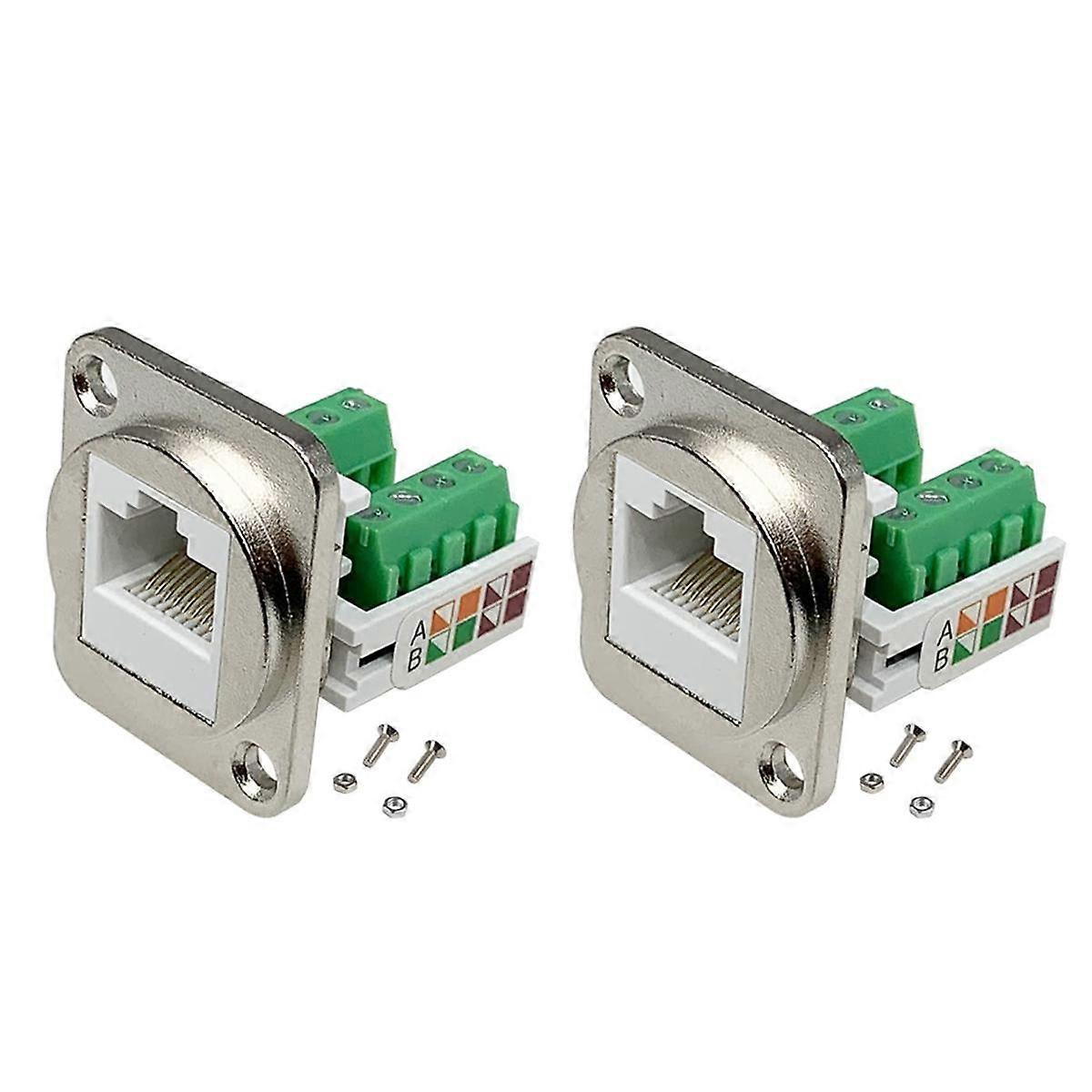 2PCS RJ45 Panel Mount Screw Terminal Adapter, RJ45/8P8C Female Panel Mount Connector, RJ45 Solderle