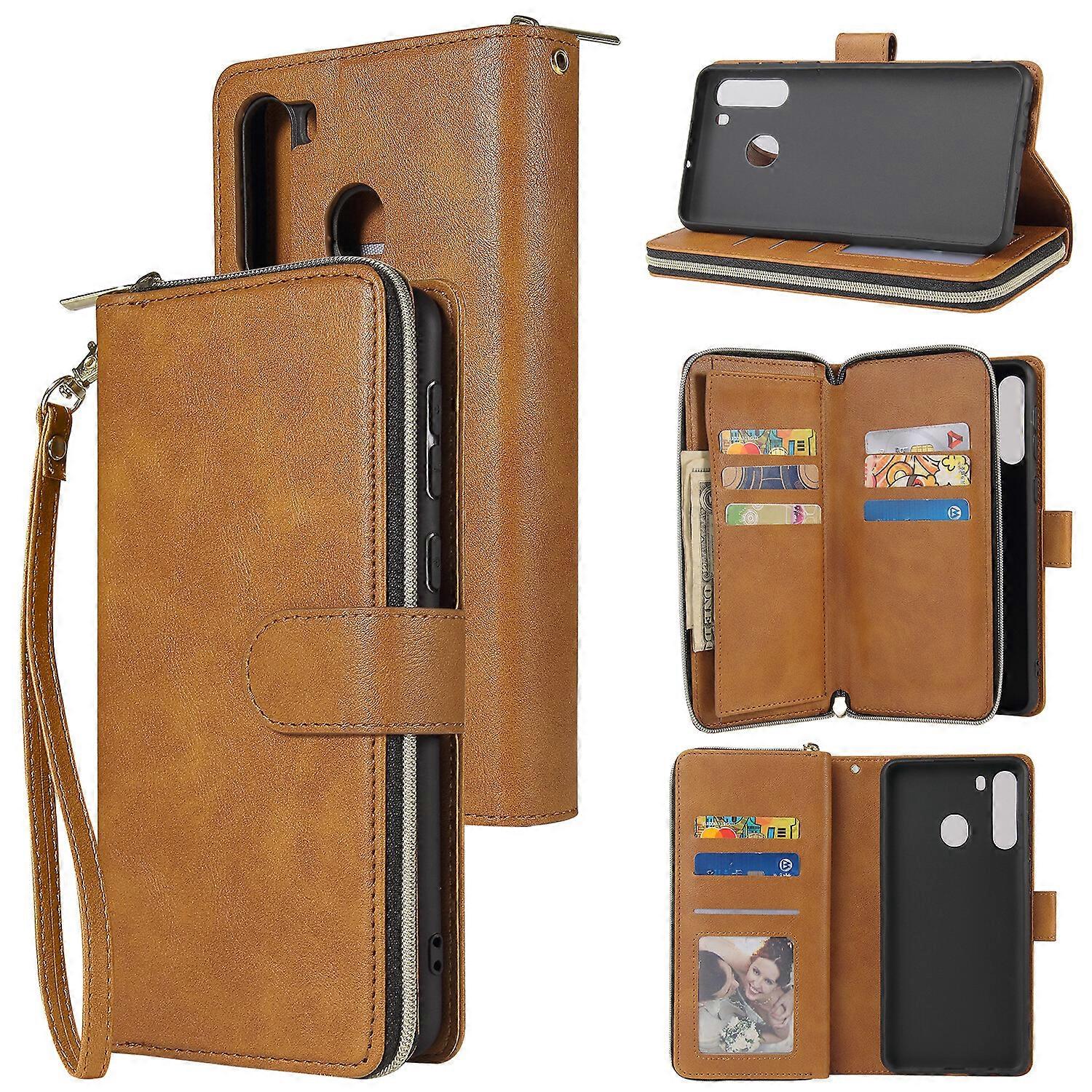 Compatible with Samsung Galaxy A21 Wallet Case with 9 Card Slots and Zipper Pocket Flip Cover