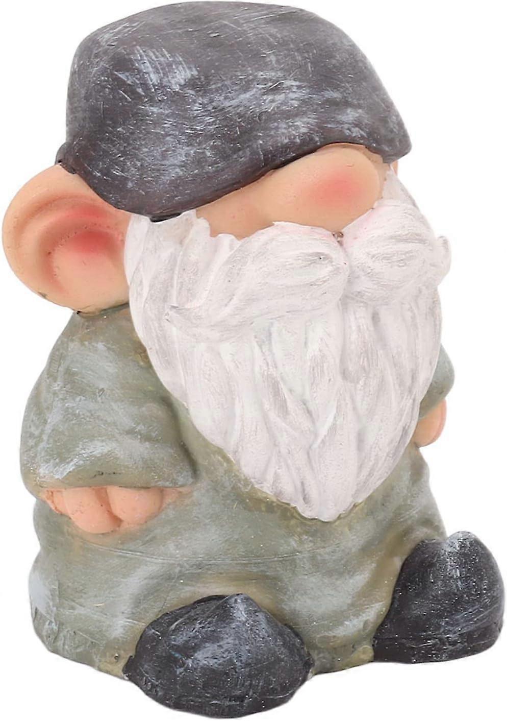 Garden Gnome Figurine, Resin Structure with Stable Bottom, Small Compact American Style for Terrace (Green Flat Head)