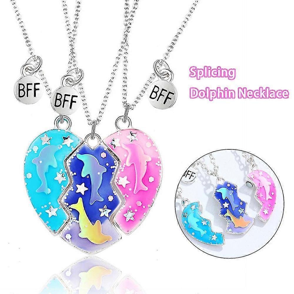 3 Pcs / set Meilleurs amis Dauphin Collier Split Heart Puzzle Pendentif Collier