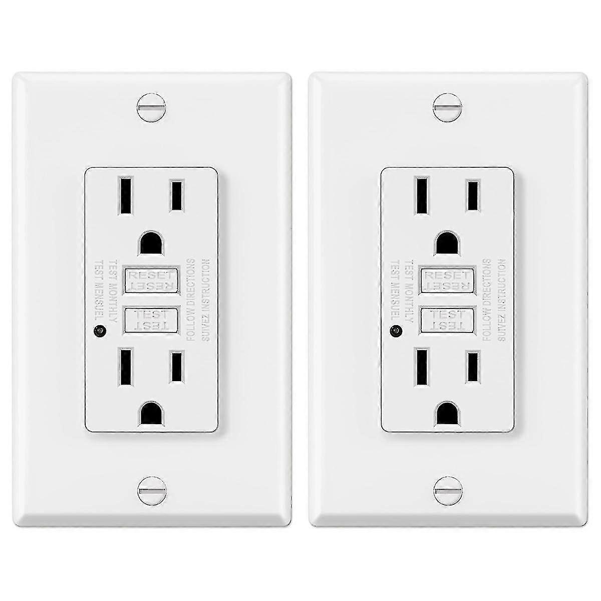 15 Amp Gfci Outlet, Decorative Gfi Outlet With Led Indicator, Ground Fault Circuit Breaker, 2pcs Us
