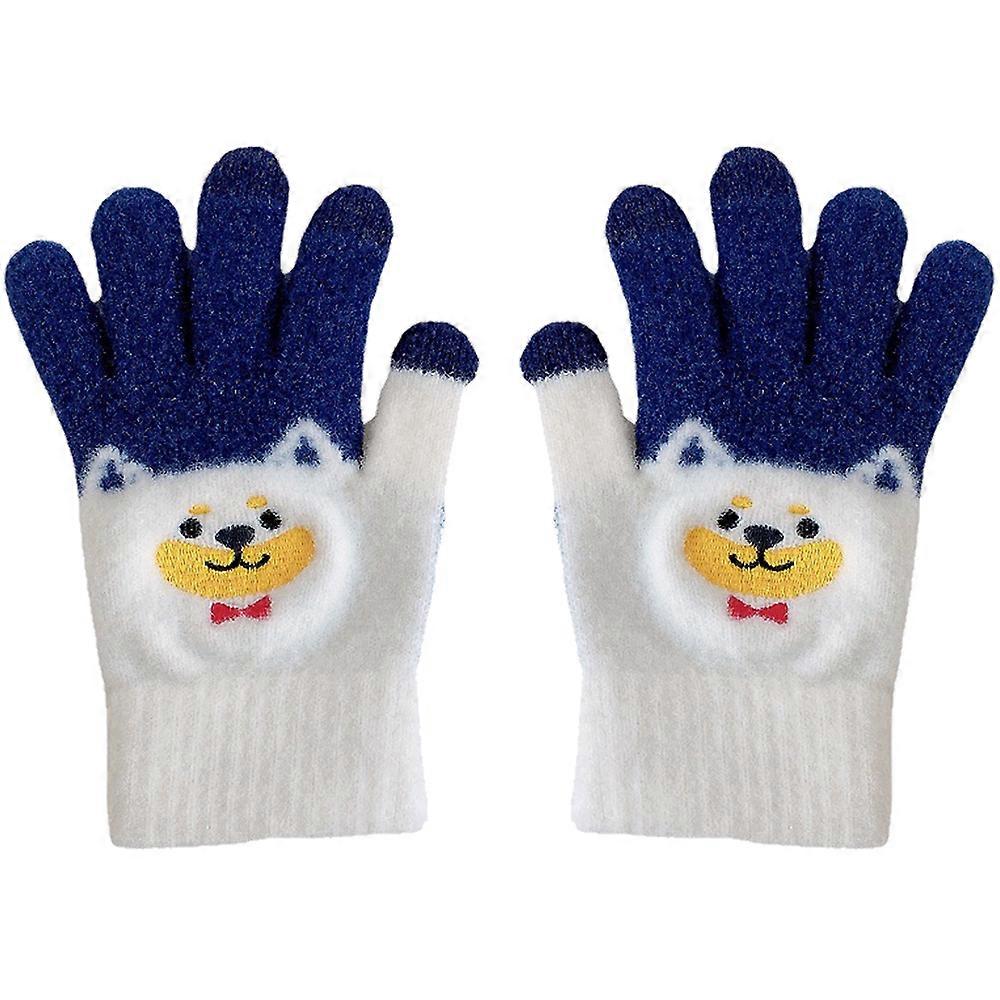 Småbarn pojkar och flickor vinter stickade handskar