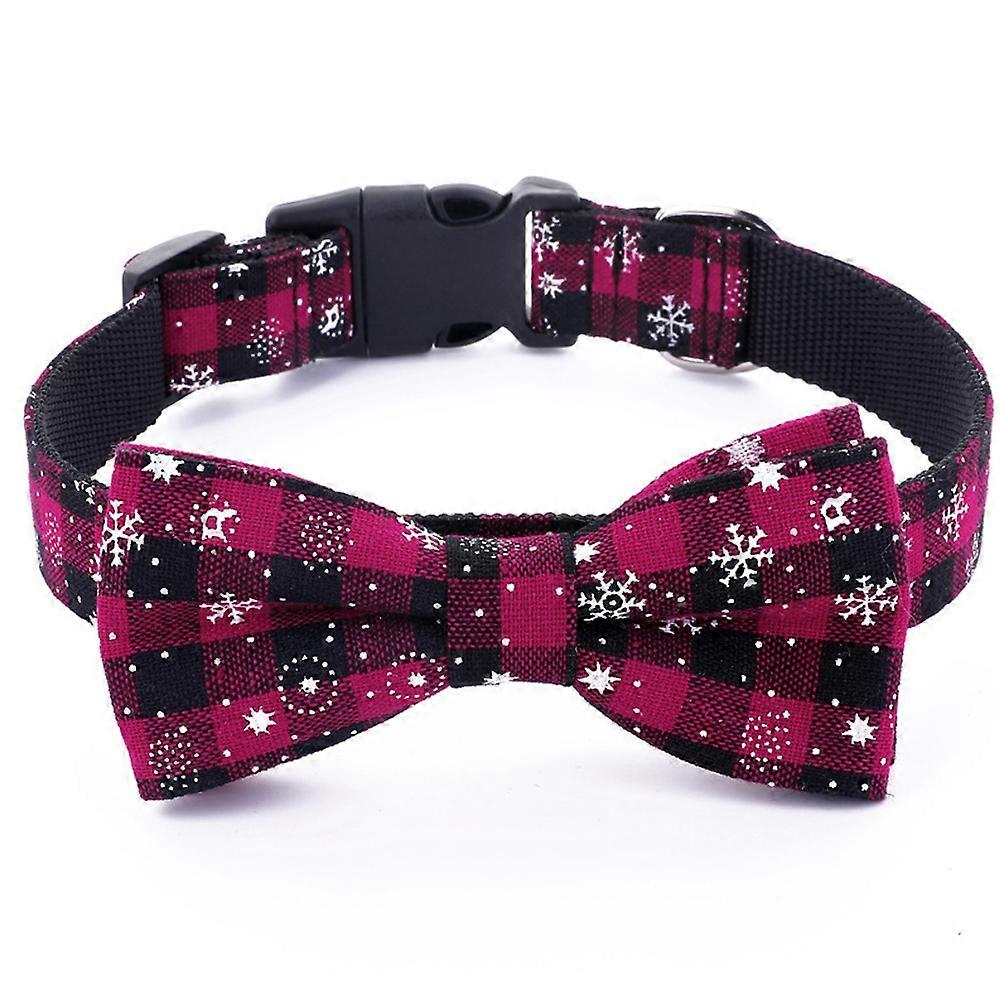 Christmas Dog Collar Adjustable Snowflake Pattern Red with Bow Tie in 4 Sizes