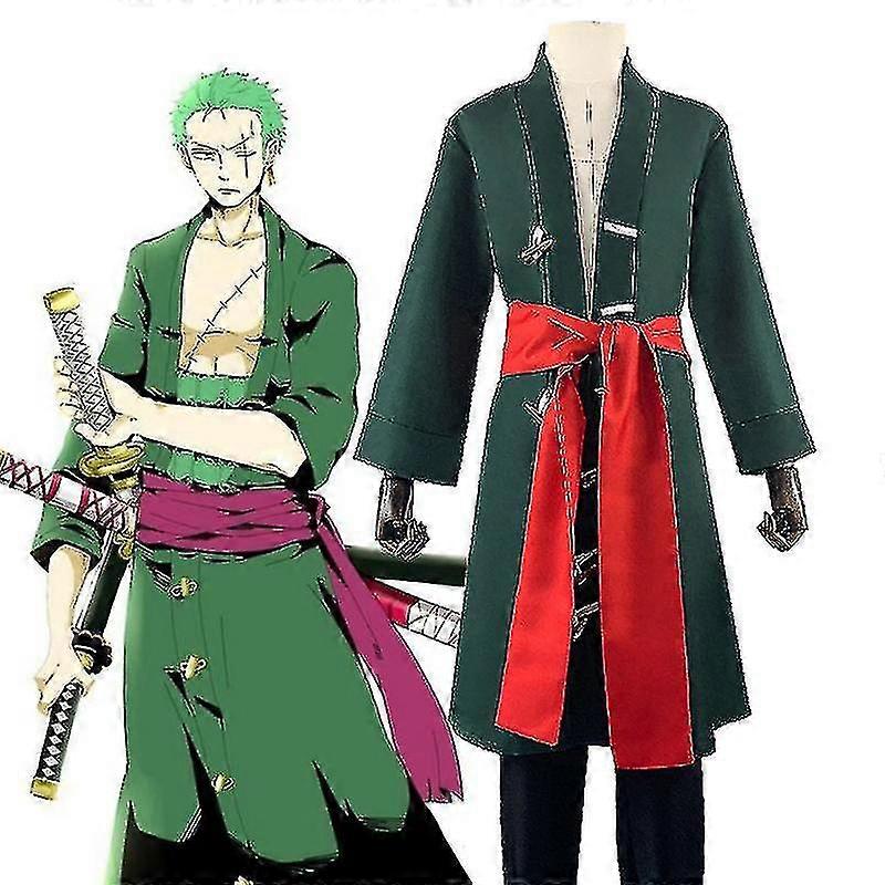 Anime One Piece Roronoa Zoro Cosplay Kostym Grön Kimono Robe Suit ...