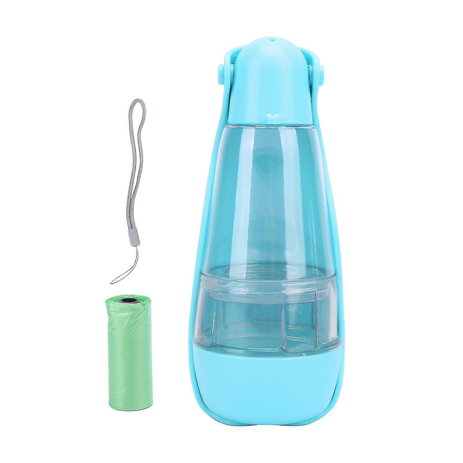 Portable Dog Water Bottle with Poop Collection Shovel - Blue Travel Drinking Cup