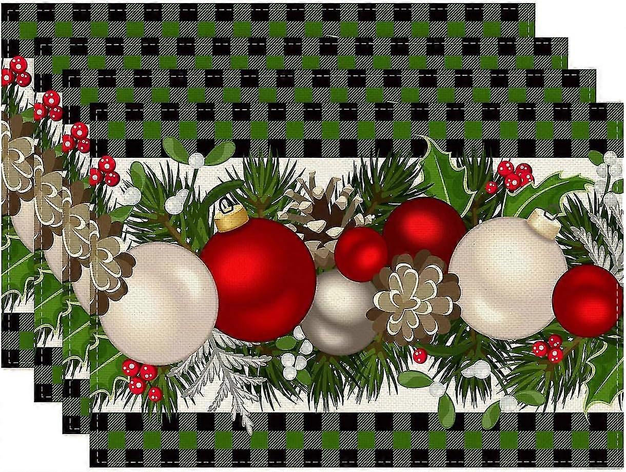 Christmas Holiday Dining Placemats, Washable Durable Linen, Christmas Table Decor
