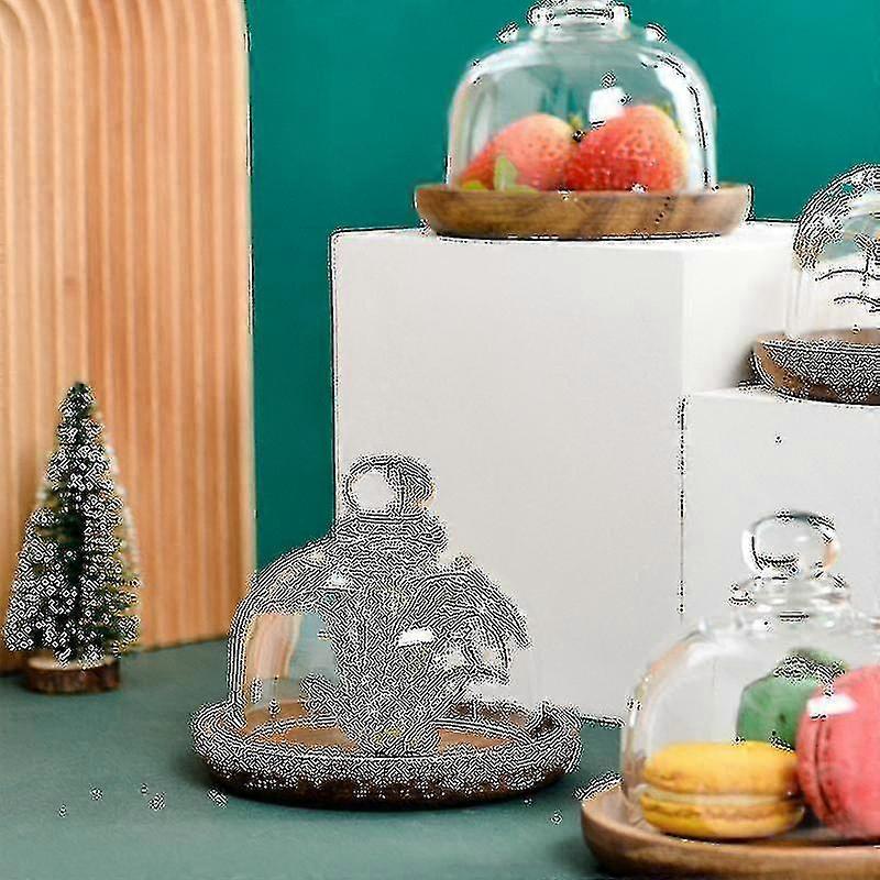 Mini Cake Stand Glass Dome Cloche con Base de Madera